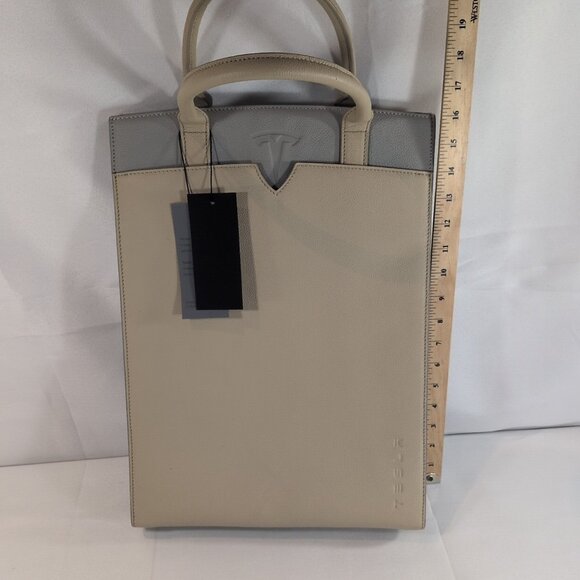 Tesla Corsicana Tote Leather Purse Bag NEW NWT Beige Grey Handbag Satchel $500 - Picture 14 of 16